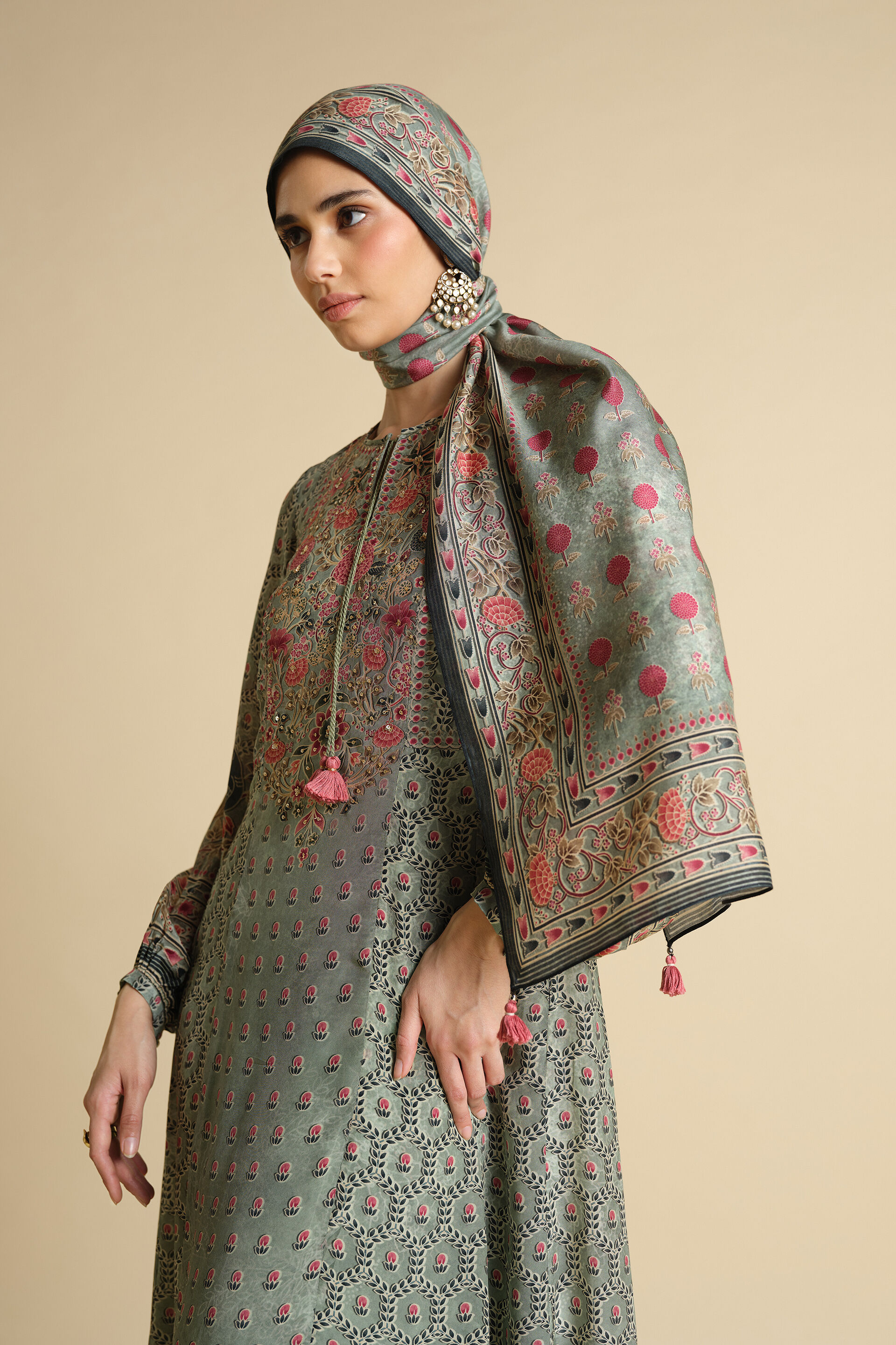 Demoiselle Printed Silk Stole - Sage